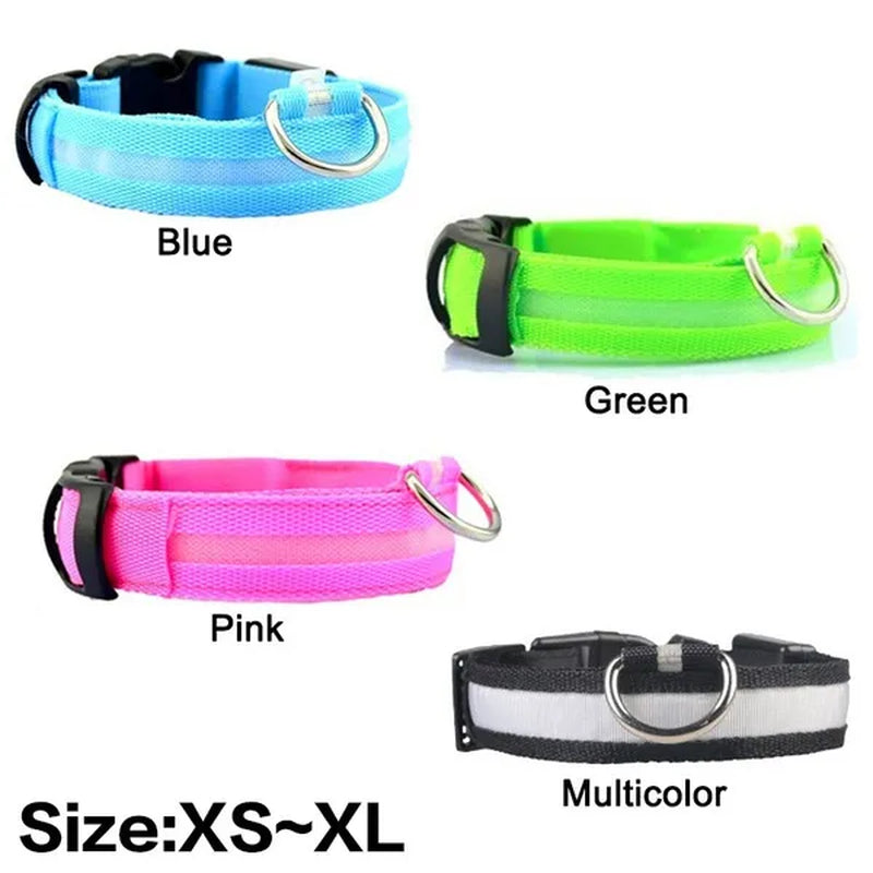 Nylon LED Pet Dog Collar,Night Safety Flashing Glow in the Dark Dog Leash,Dogs Luminous Fluorescent Collars Pet Supplies