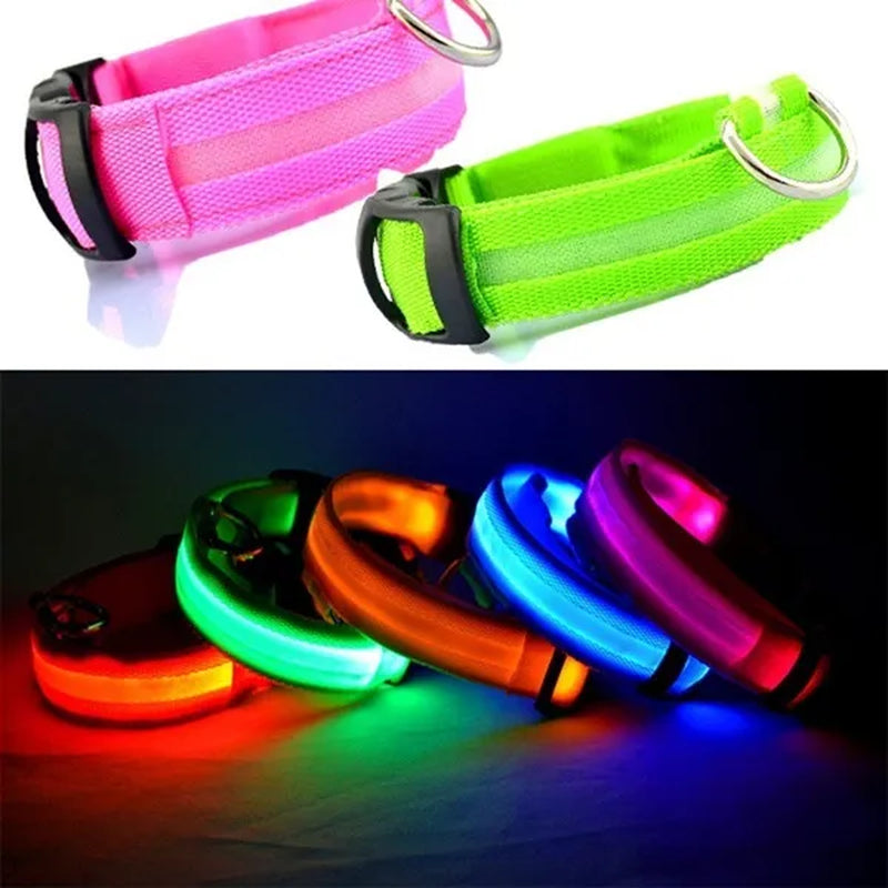 Nylon LED Pet Dog Collar,Night Safety Flashing Glow in the Dark Dog Leash,Dogs Luminous Fluorescent Collars Pet Supplies