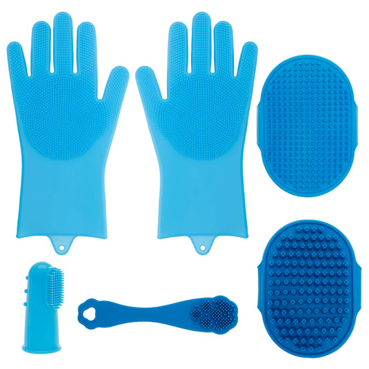 6/8Pcs Pet Grooming Glove Dog Cat Hair Removal Cleaning Brush Toothbrush Comb Bathing Shampoo Glove Silicon Scrubber Dishwashing