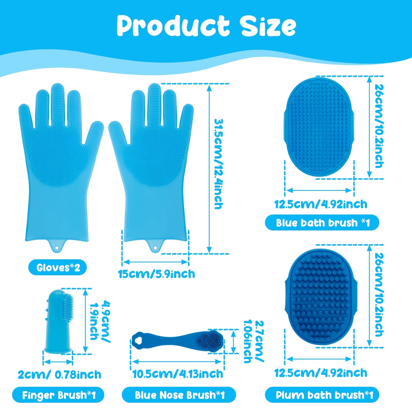 6/8Pcs Pet Grooming Glove Dog Cat Hair Removal Cleaning Brush Toothbrush Comb Bathing Shampoo Glove Silicon Scrubber Dishwashing