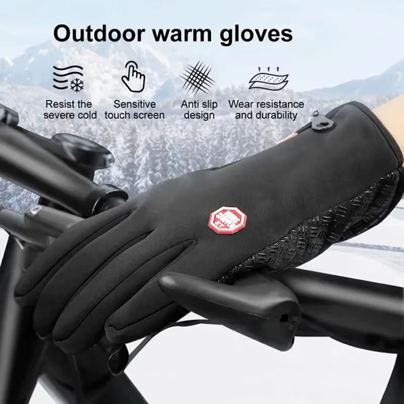 Men'S Autumn and Winter Cold Resistant Bicycle Gloves Warm Outdoor Sports Running Camping Skiing Gloves Motorcycle