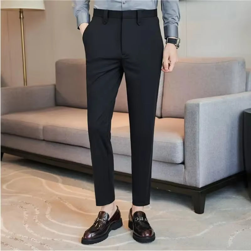 Mens Dress Pants Trousers 2025 Summer New Thin Breathable Solid Casual High Elastic Slim Fit Suit Pants Streetwear Men Clothing