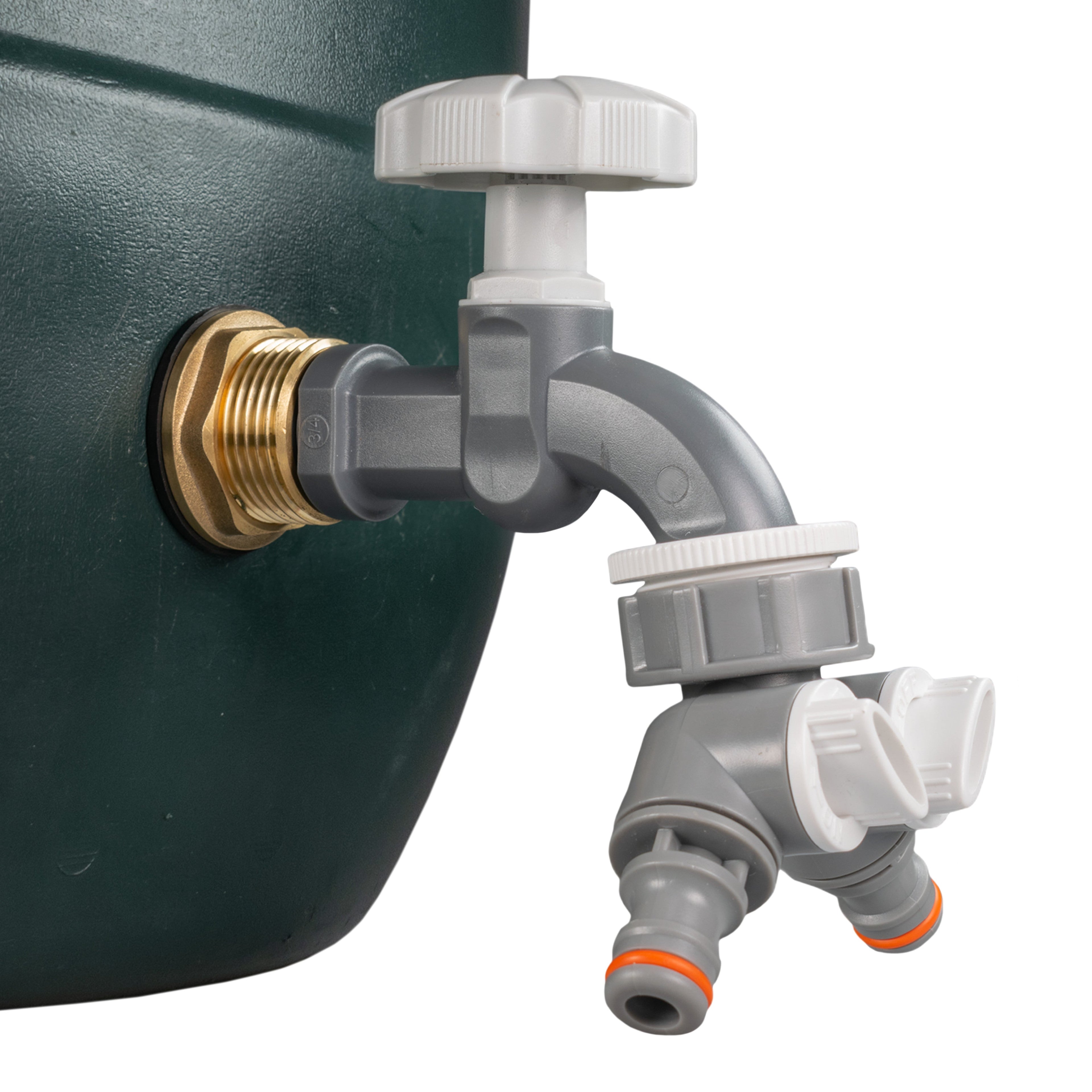 Water Butt Brass Kit 1" with Grey Dial Tap + Two-Way Splitter-1