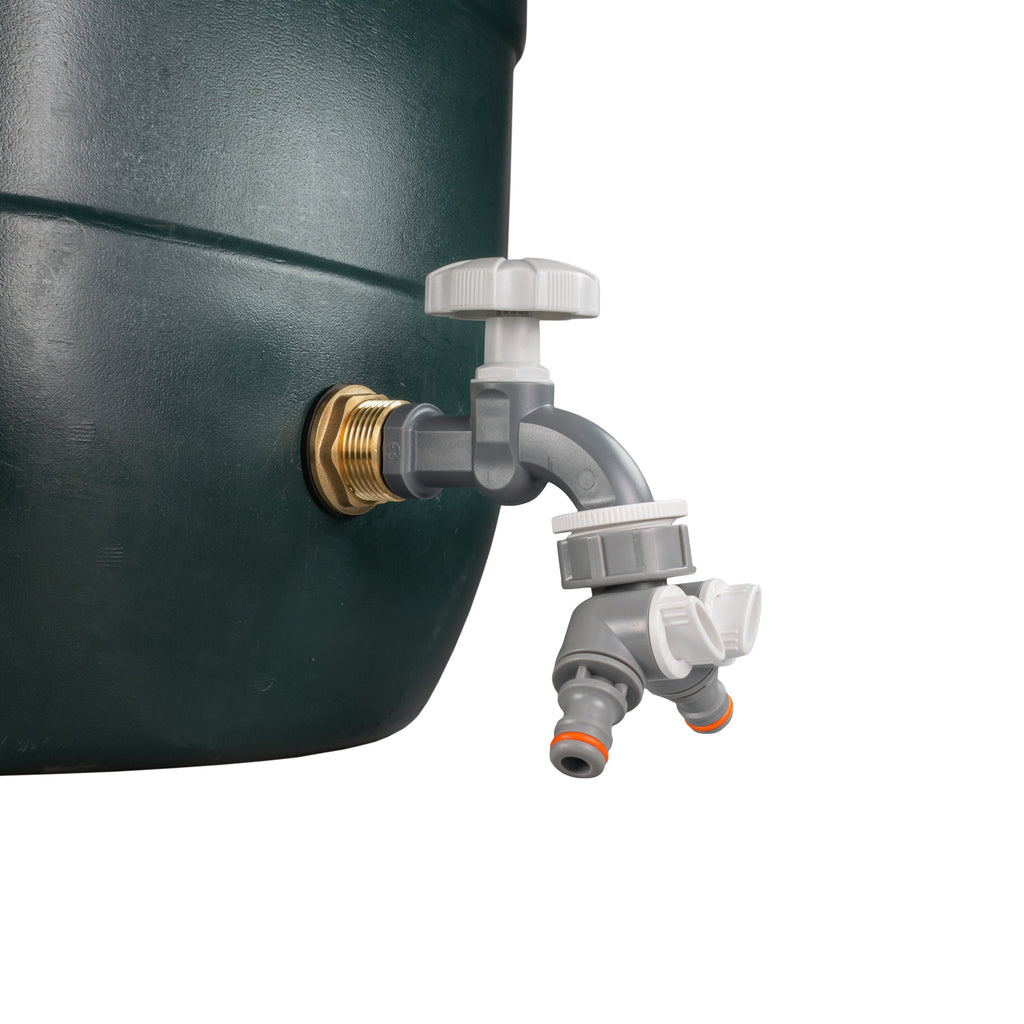 Water Butt Brass Kit 1" with Grey Dial Tap + Two-Way Splitter-3
