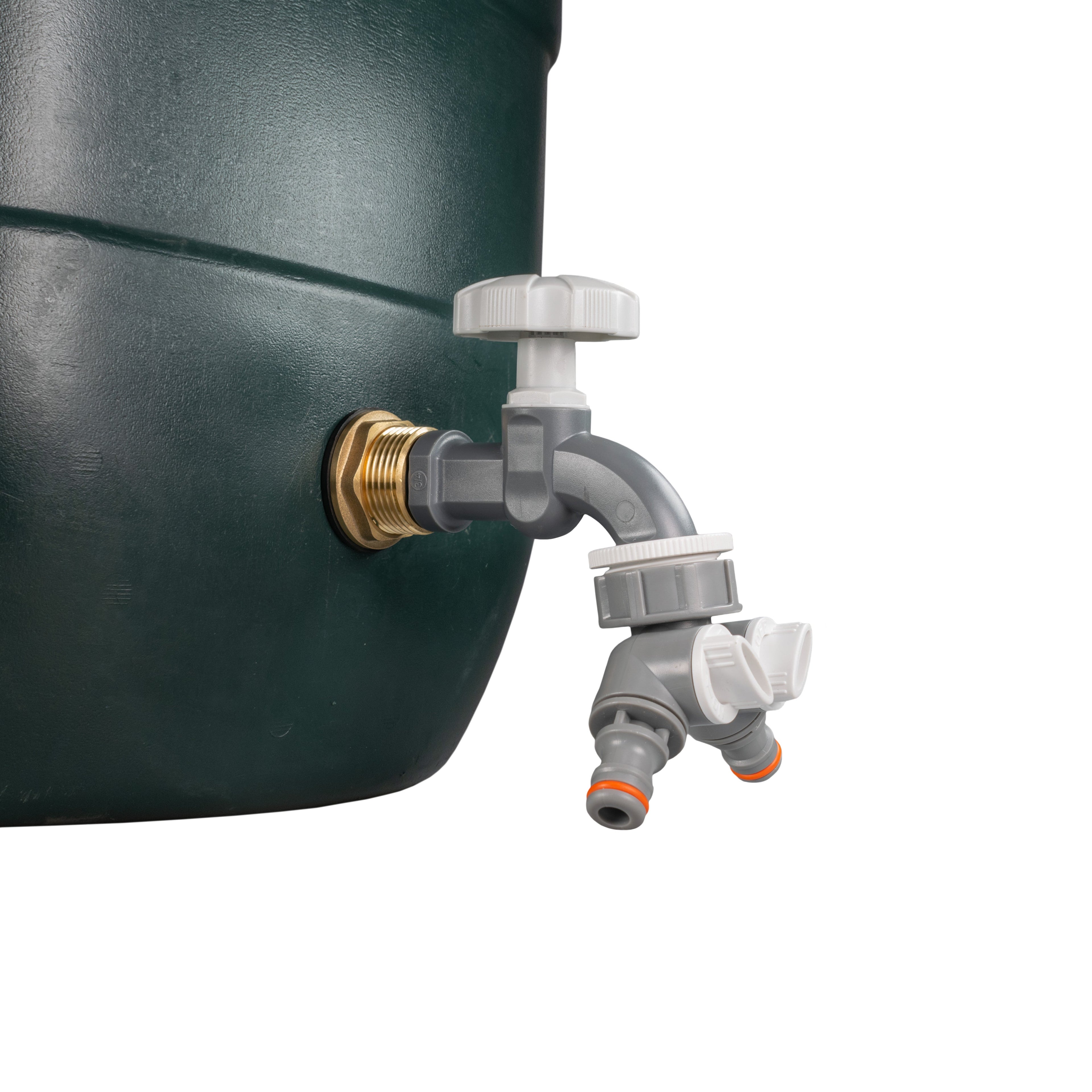 Water Butt Brass Kit 1" with Grey Dial Tap + Two-Way Splitter-3