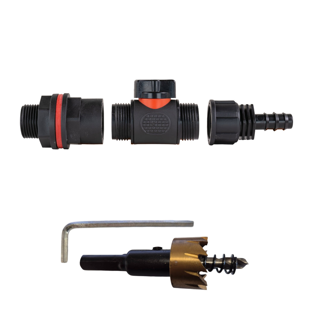 Water Butt Kit 3/4" with In-Line Valve + 1/2" Barb and Drill Bit-0