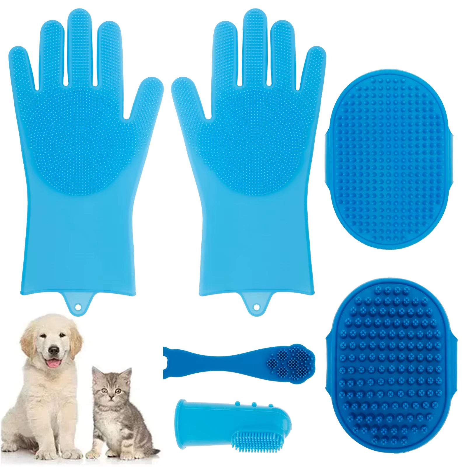 6/8Pcs Pet Grooming Glove Dog Cat Hair Removal Cleaning Brush Toothbrush Comb Bathing Shampoo Glove Silicon Scrubber Dishwashing