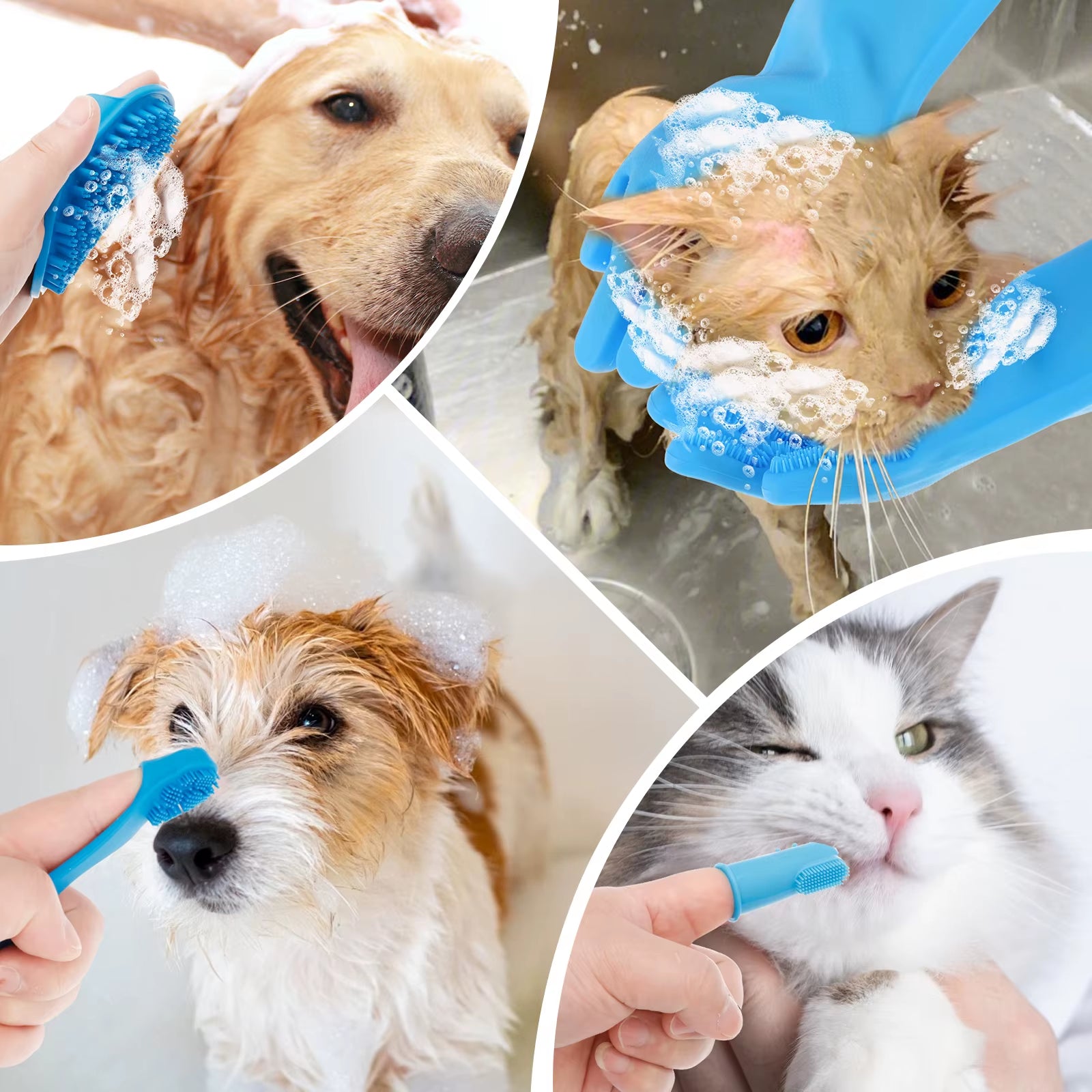 6/8Pcs Pet Grooming Glove Dog Cat Hair Removal Cleaning Brush Toothbrush Comb Bathing Shampoo Glove Silicon Scrubber Dishwashing