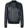 Mens Studded Leather Bomber Jacket-0